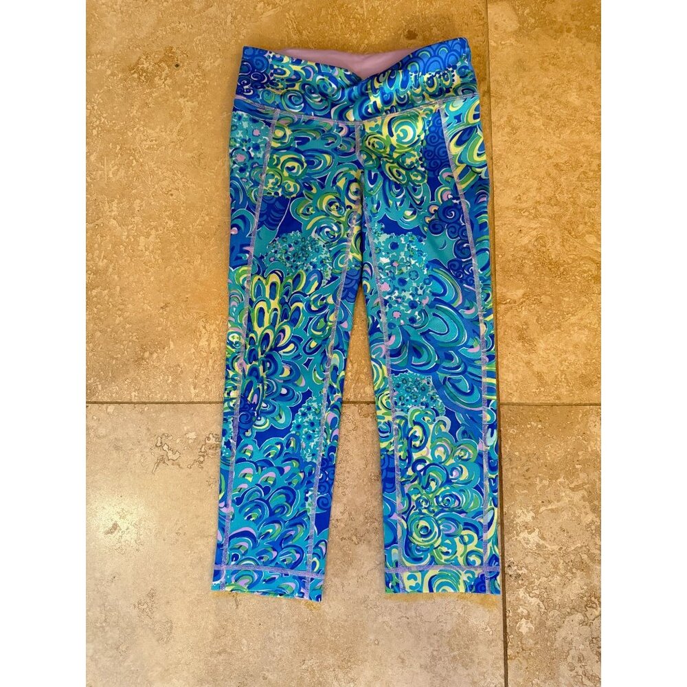 Lilly Pulitzer Luxletic Weekender Cropped Leggings "Lillys Lagoon" XS Vibrant Bl
